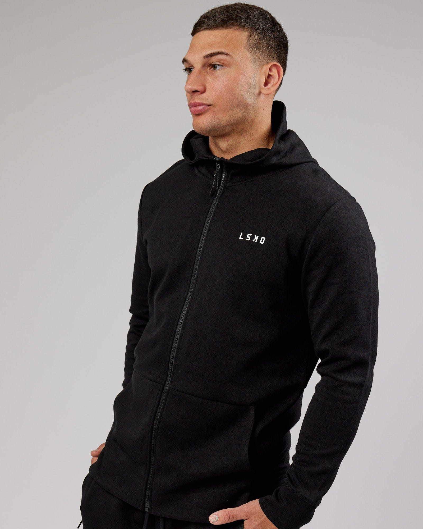 Model wearing Athlete ForgedFleece Zip Up Hoodie - Black