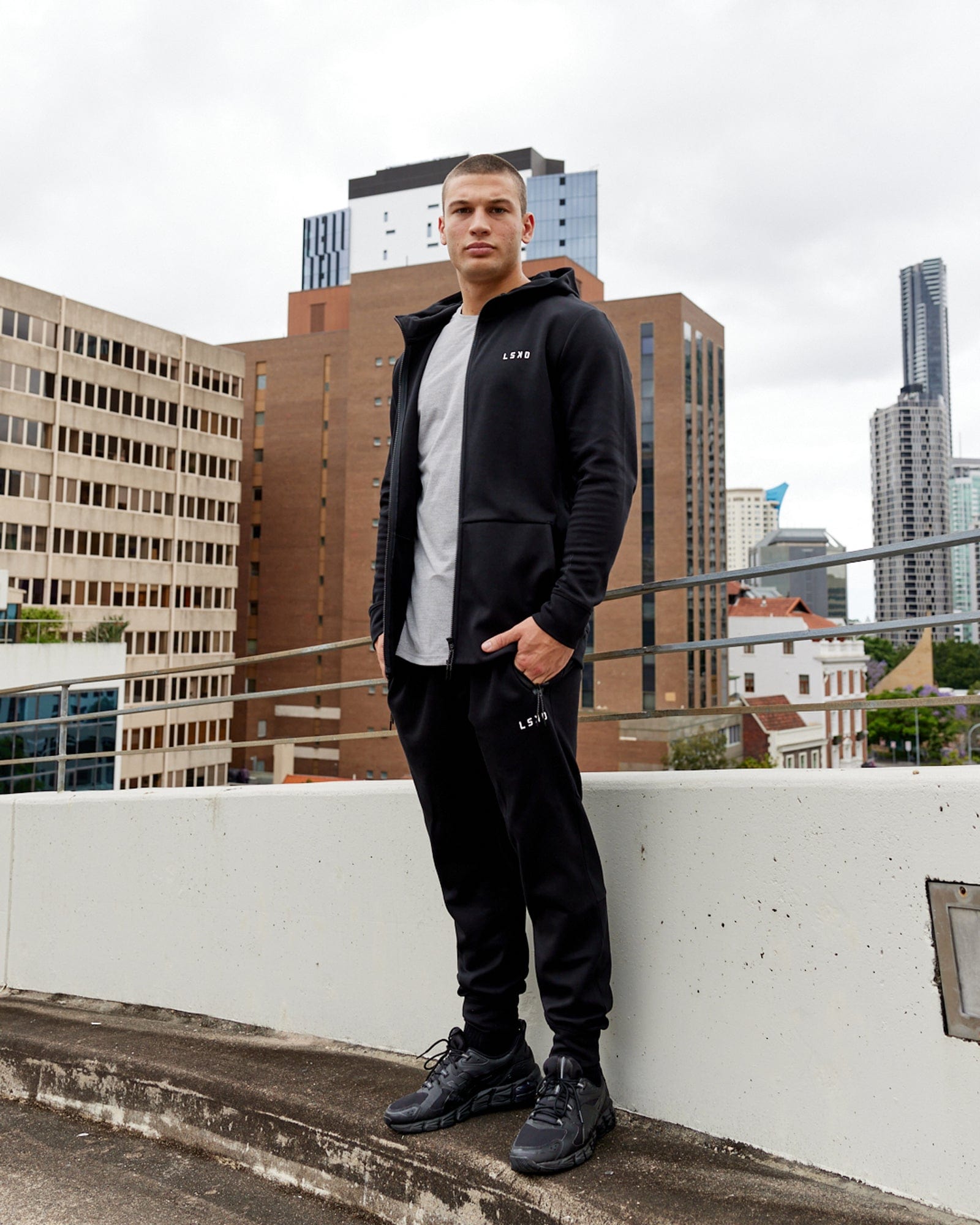 Model wearing Athlete ForgedFleece Zip Up Hoodie - Black
