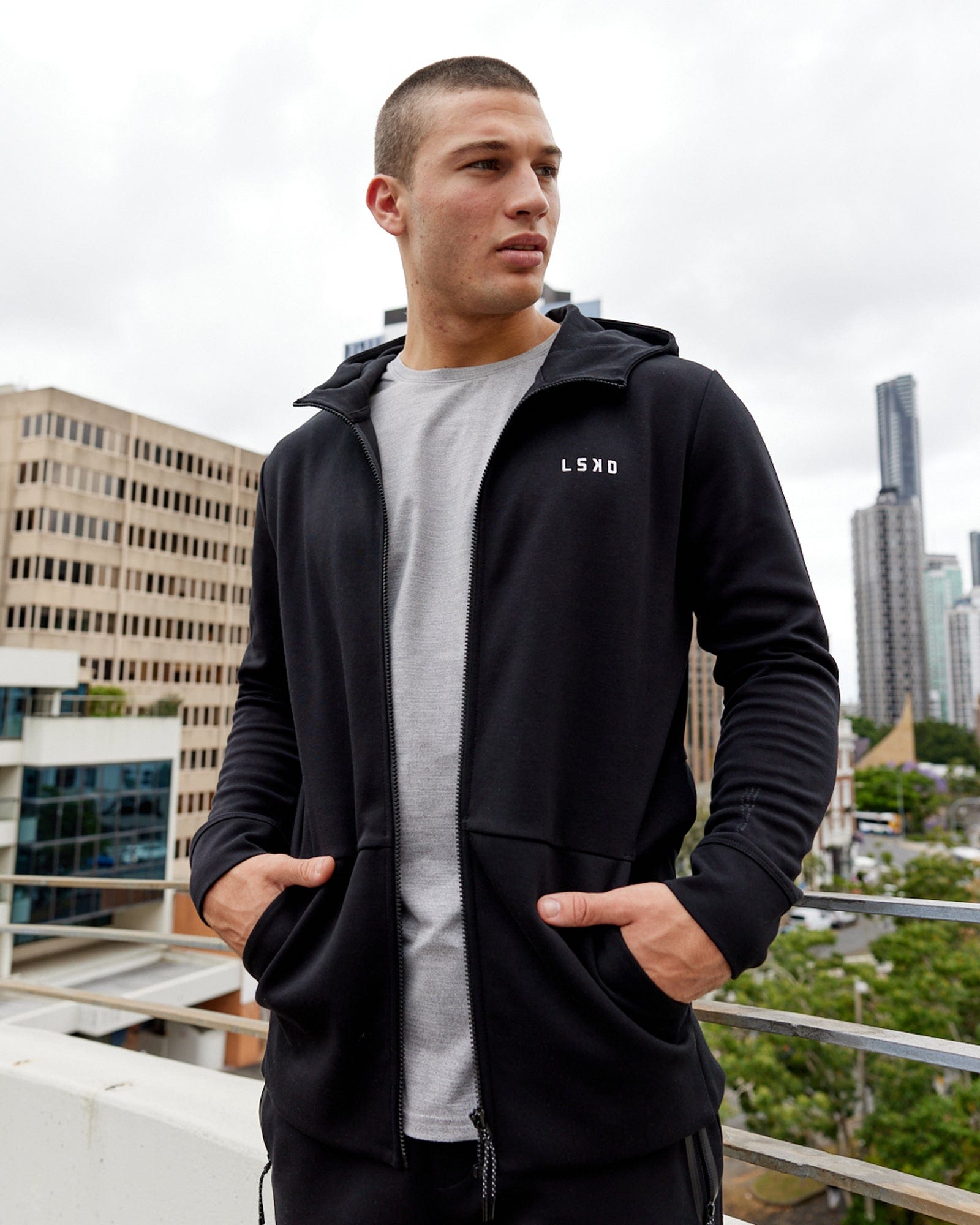 Model wearing Athlete ForgedFleece Zip Up Hoodie - Black