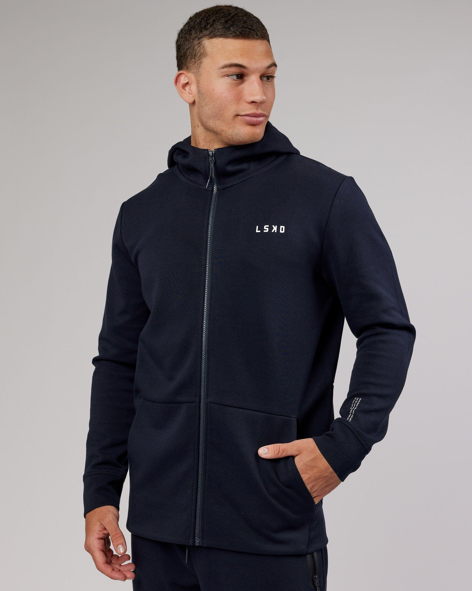 Model wearing Athlete ForgedFleece Zip Up Hoodie - Dark Navy