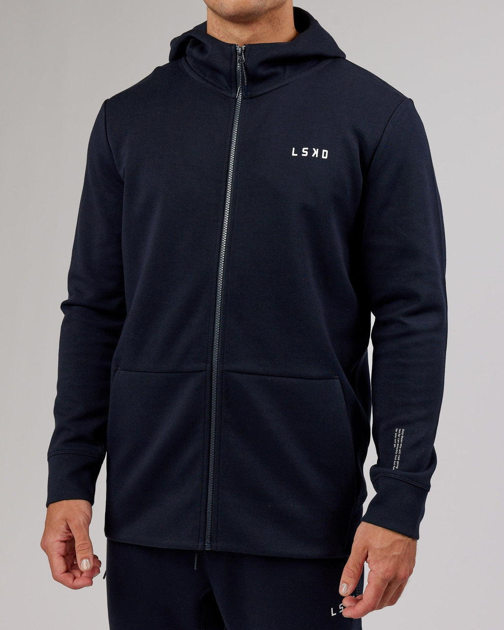 Model wearing Athlete ForgedFleece Zip Up Hoodie - Dark Navy