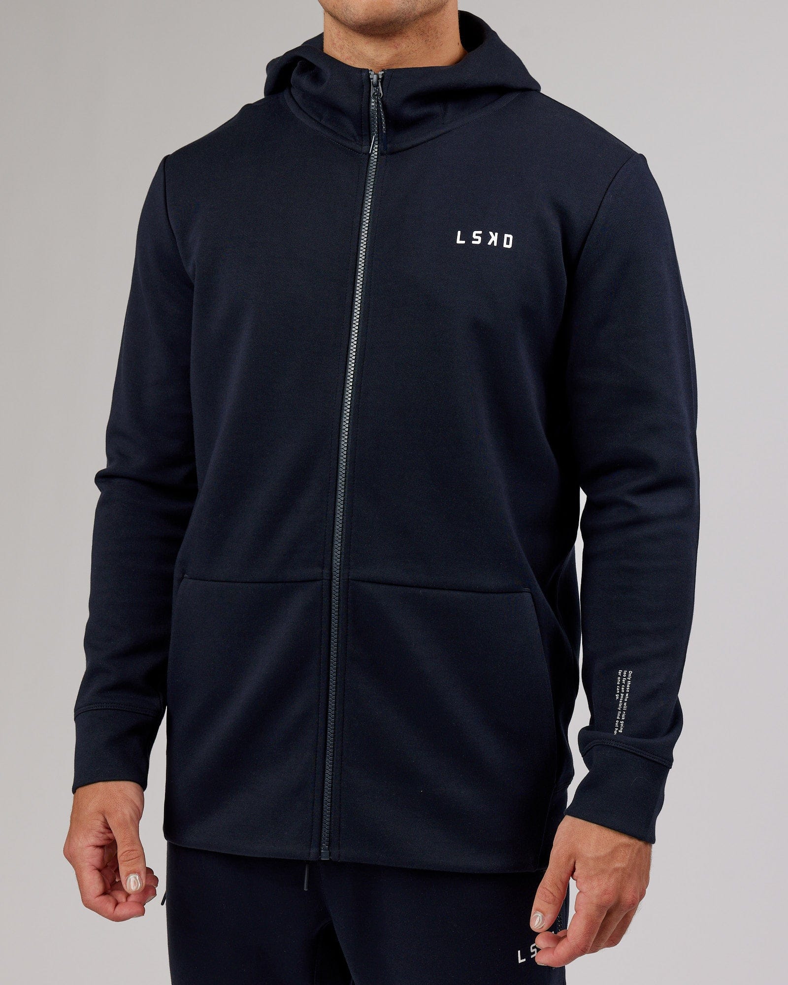 Model wearing Athlete ForgedFleece Zip Up Hoodie - Dark Navy
