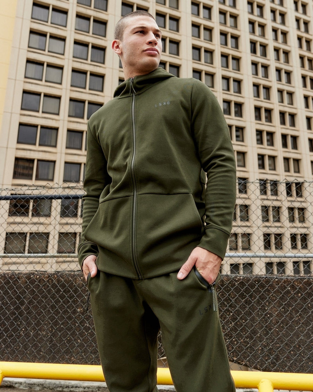 Model wearing Athlete ForgedFleece Zip Up Hoodie - Forest Night