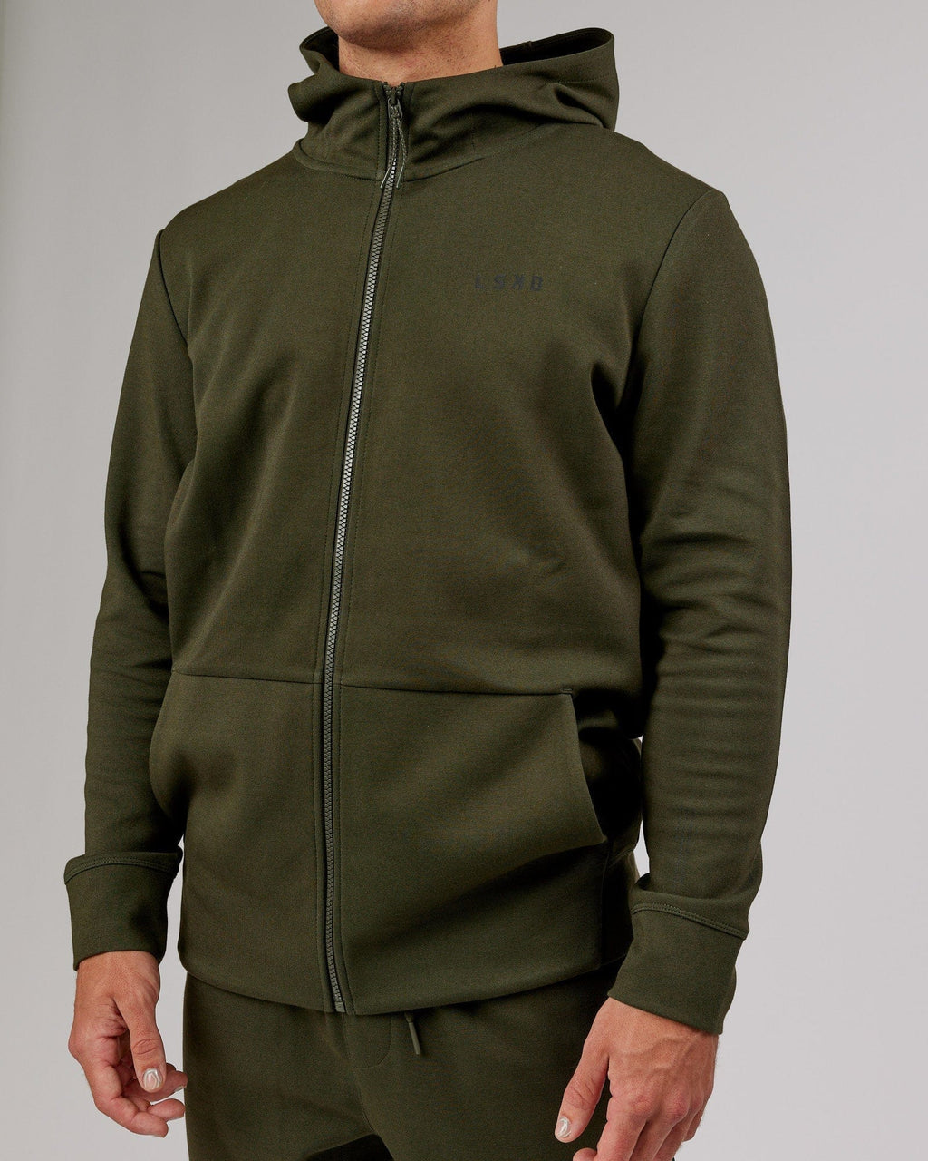 Model wearing Athlete ForgedFleece Zip Up Hoodie - Forest Night