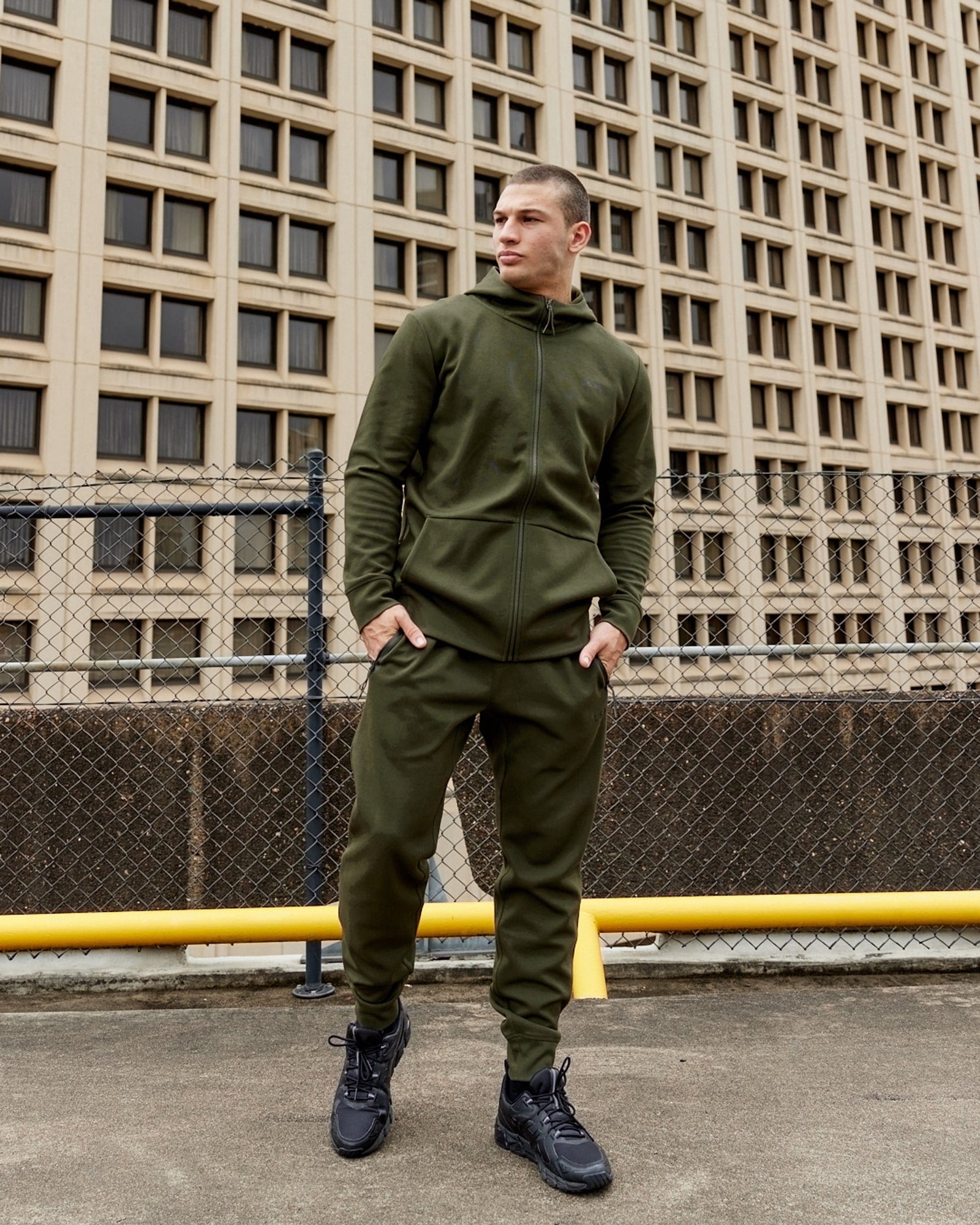 Model wearing Athlete ForgedFleece Zip Up Hoodie - Forest Night