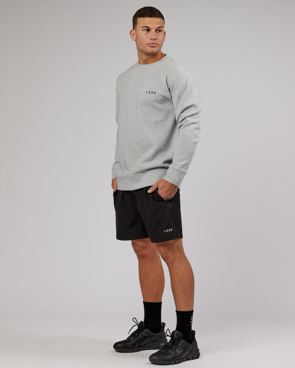 Model wearing Athlete ForgedFleece Sweater - Lt Grey Marl
