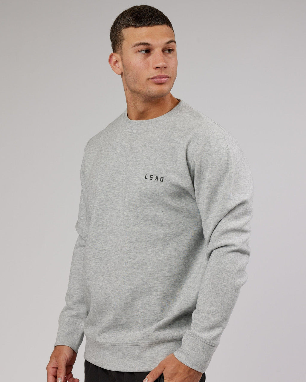 Model wearing Athlete ForgedFleece Sweater - Lt Grey Marl