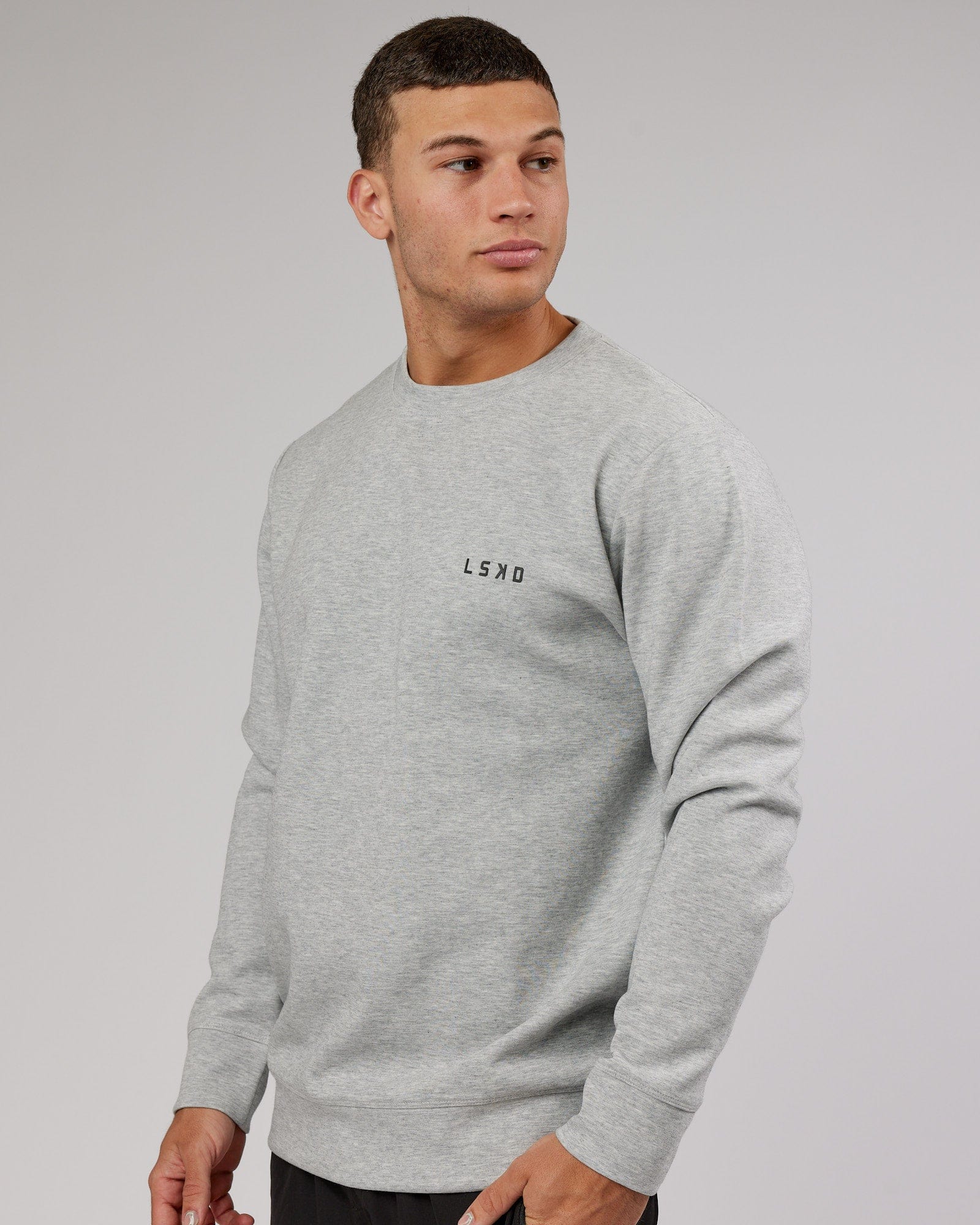 Model wearing Athlete ForgedFleece Sweater - Lt Grey Marl