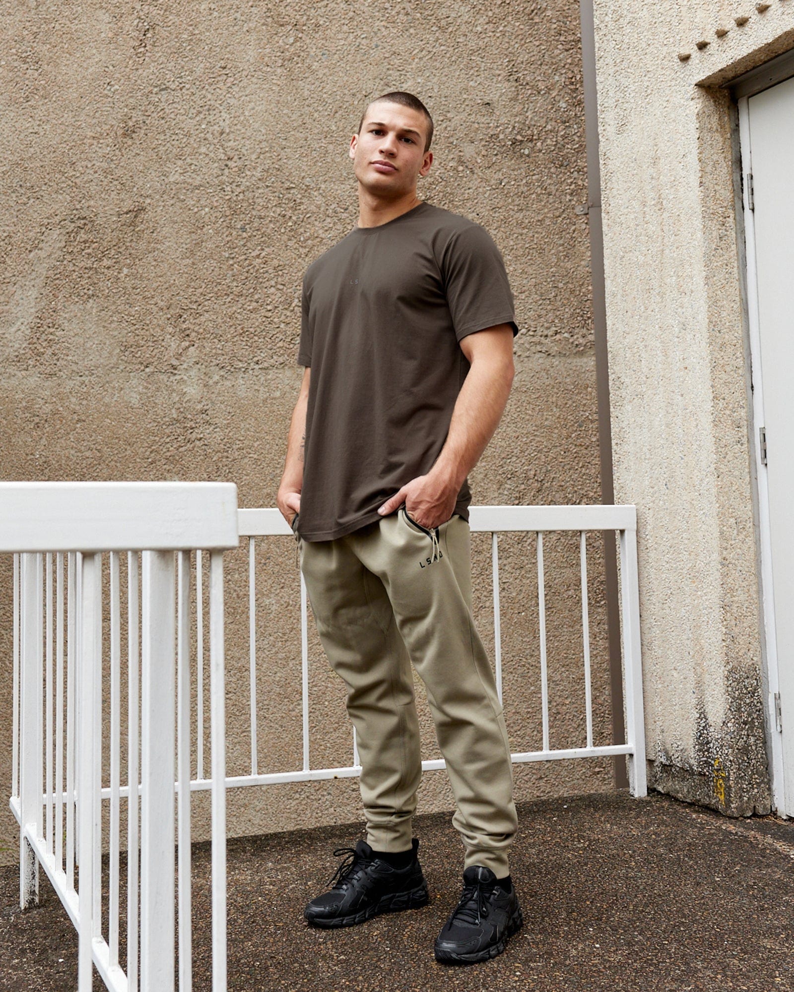 Model wearing Athlete ForgedFleece Zip Trackpant - Laurel Oak