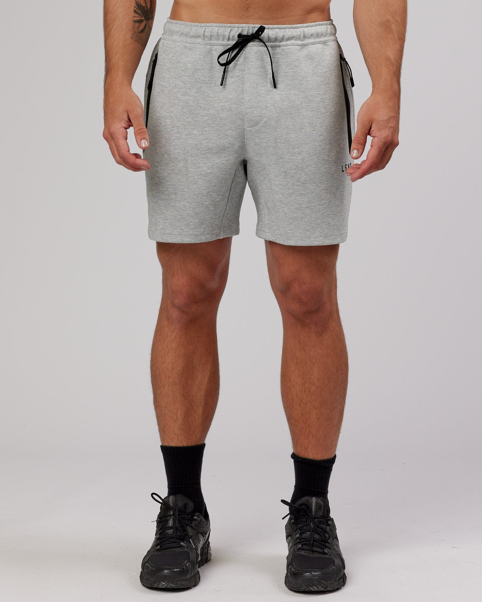 Model wearing Athlete ForgedFleece Track Short - Lt Grey Marl