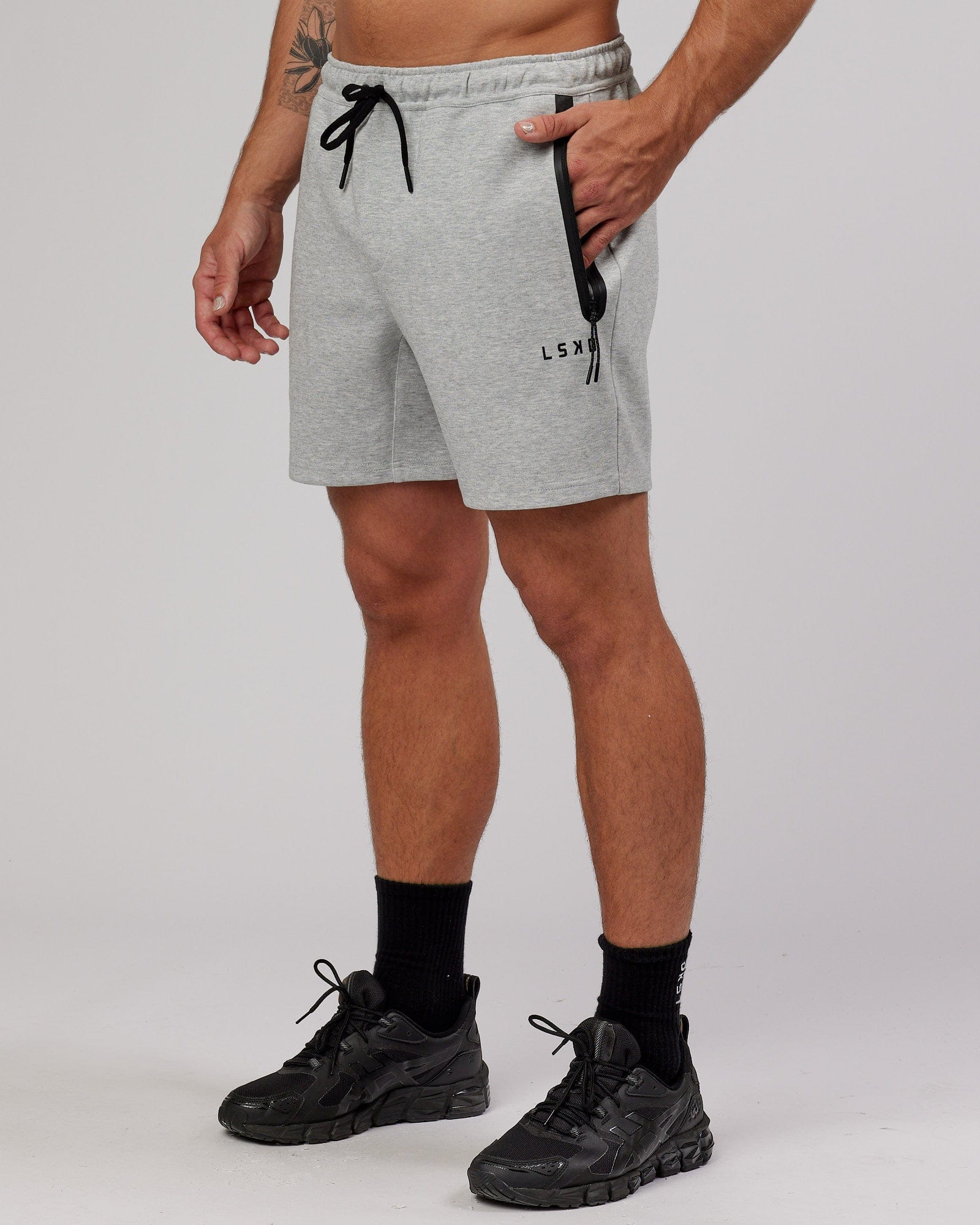 Model wearing Athlete ForgedFleece Track Short - Lt Grey Marl