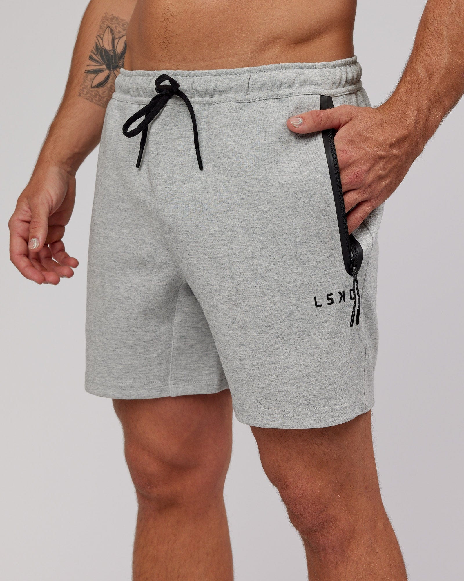 Model wearing Athlete ForgedFleece Track Short - Lt Grey Marl