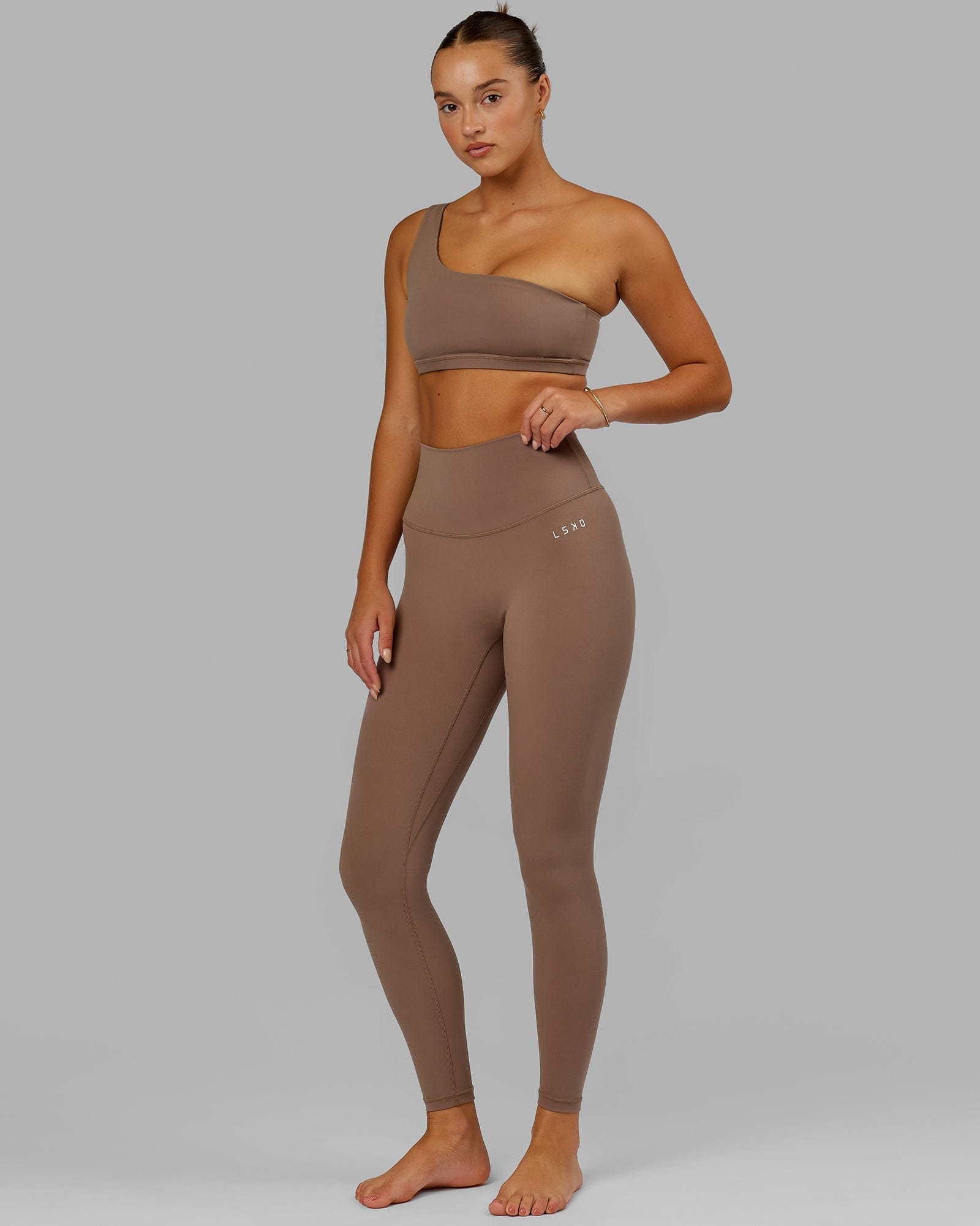 Model wearing Base 2.0 Full Length Tight - Deep Taupe