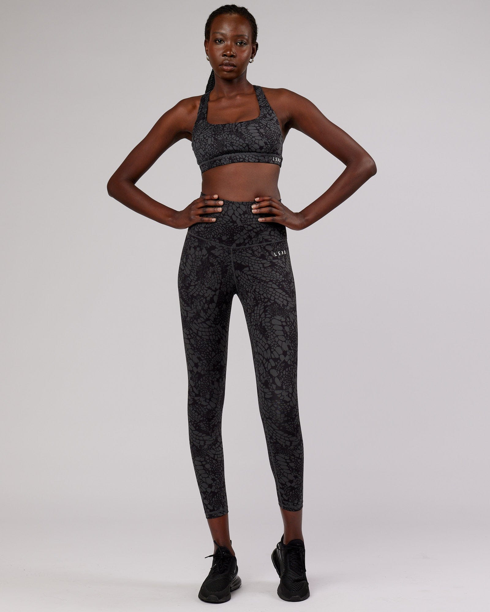 Model wearing Base 7/8 Length Tight - Black Mamba