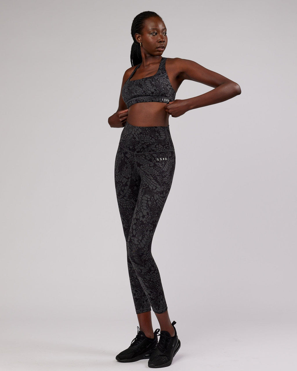 Model wearing Base 7/8 Length Tight - Black Mamba