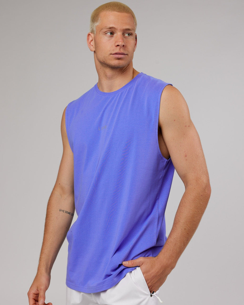 Model wearing Base FLXCotton Tank - Cornflower Blue