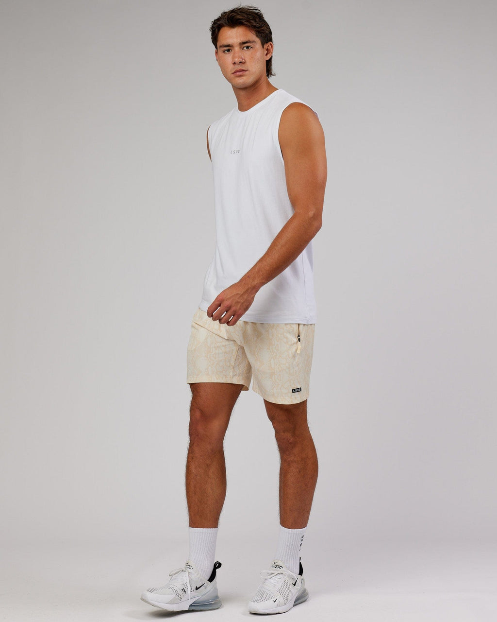 Model wearing Base FLXCotton Tank - White