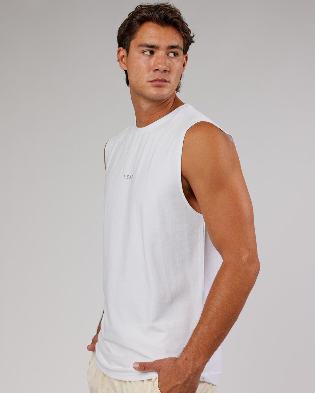 Model wearing Base FLXCotton Tank - White