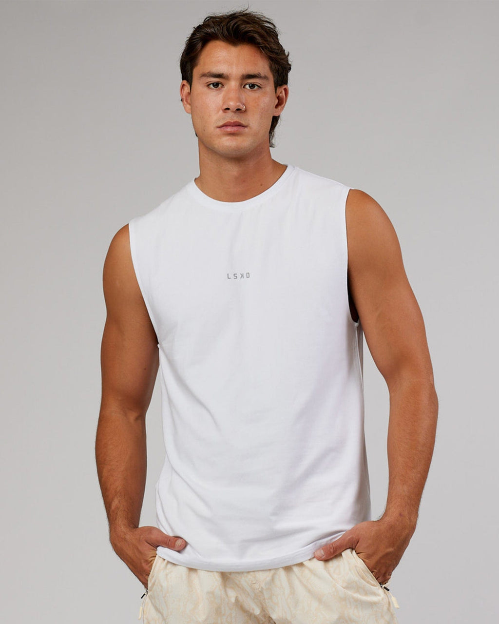 Model wearing Base FLXCotton Tank - White