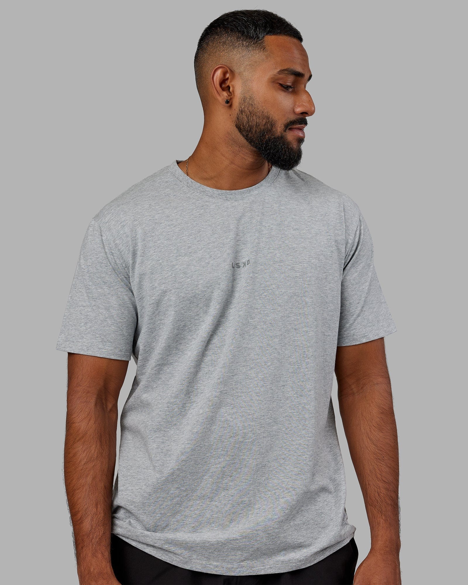 Model wearing Base FLXCotton Tee - Lt Grey Marl