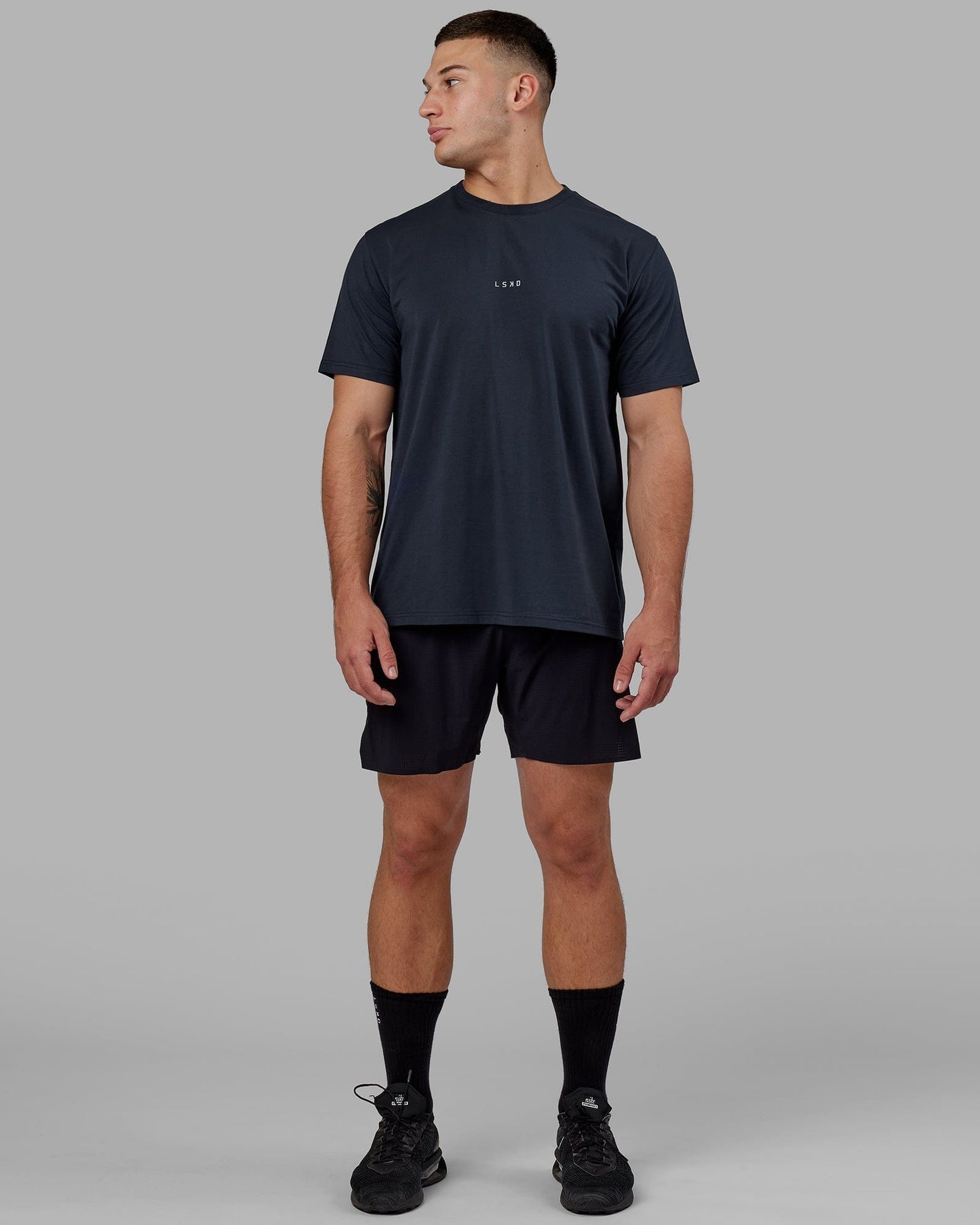 Model wearing Base FLXCotton Tee - Navy