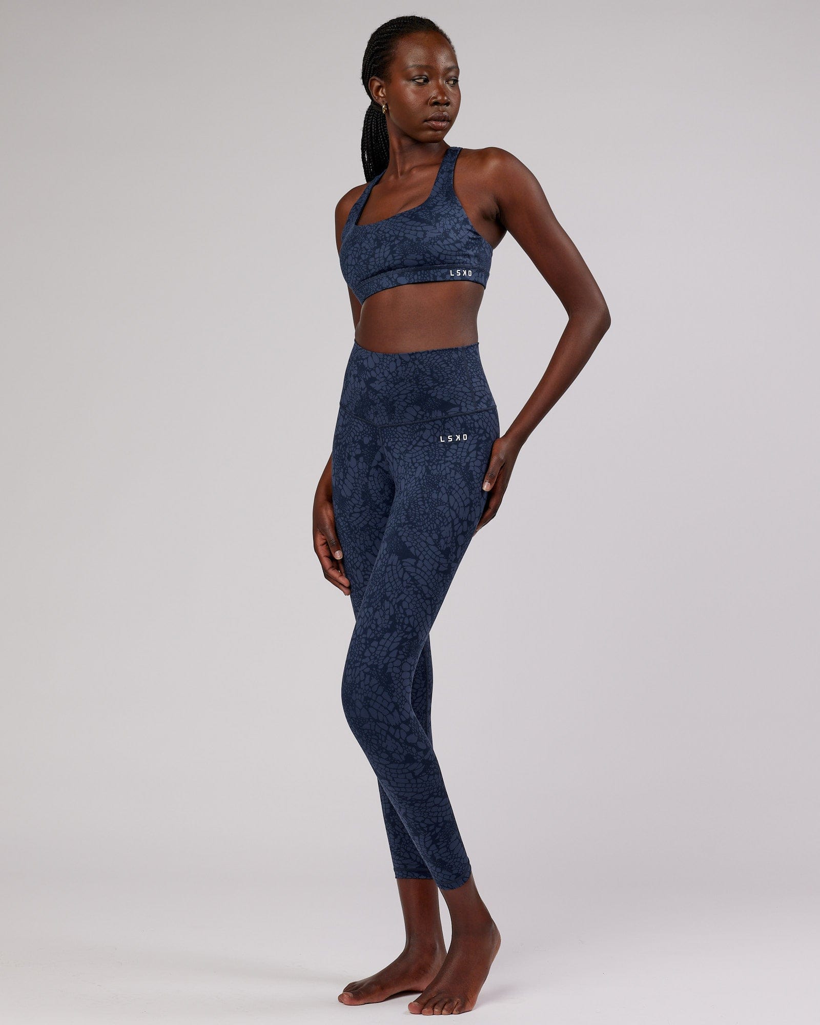 Model wearing Base Full Length Tight - Navy Mamba