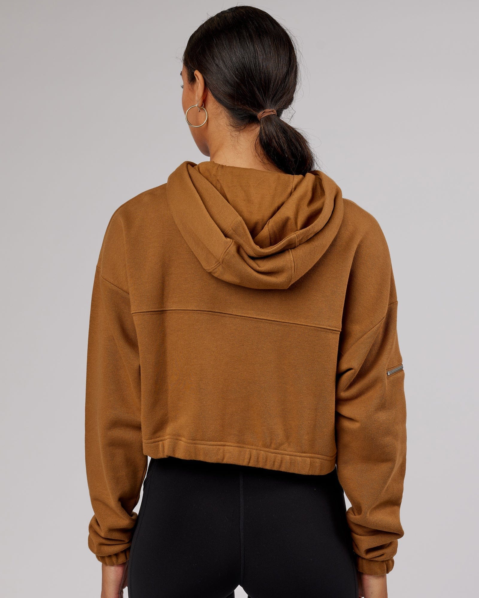 Model wearing Bridge Zip Through Hoodie - Camel