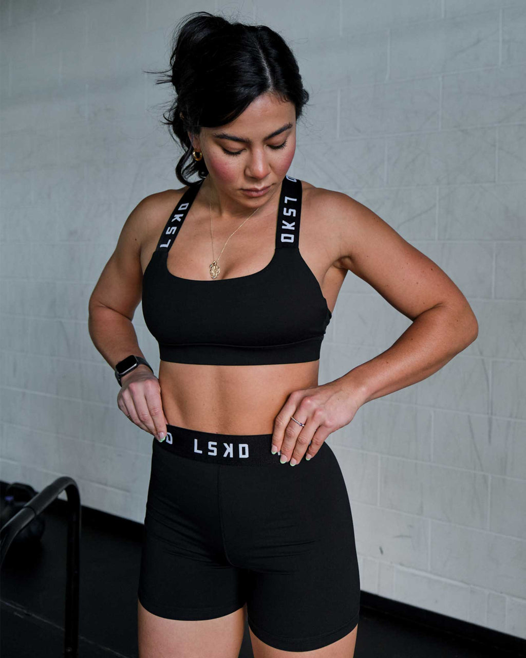 Model wearing Competition Sports Bra - Black White