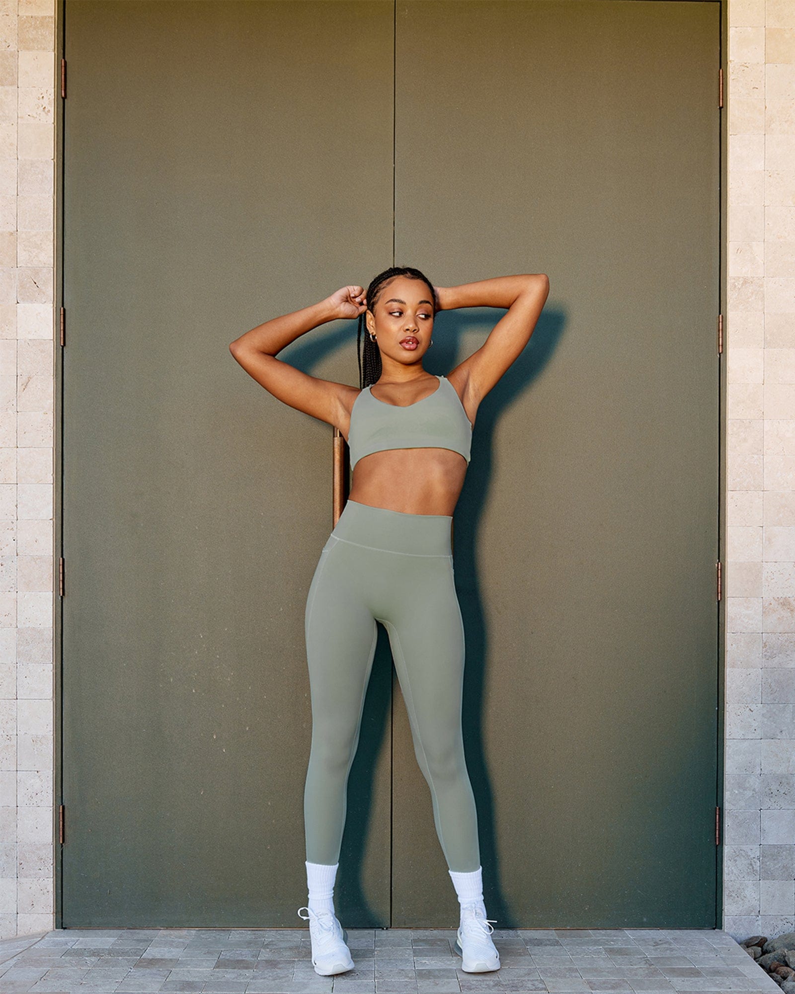 Model wearing Energise Full Length Tight - Sage