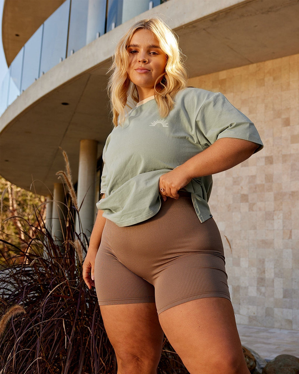 Model wearing Rise FLXCotton Oversize Tee - Sage