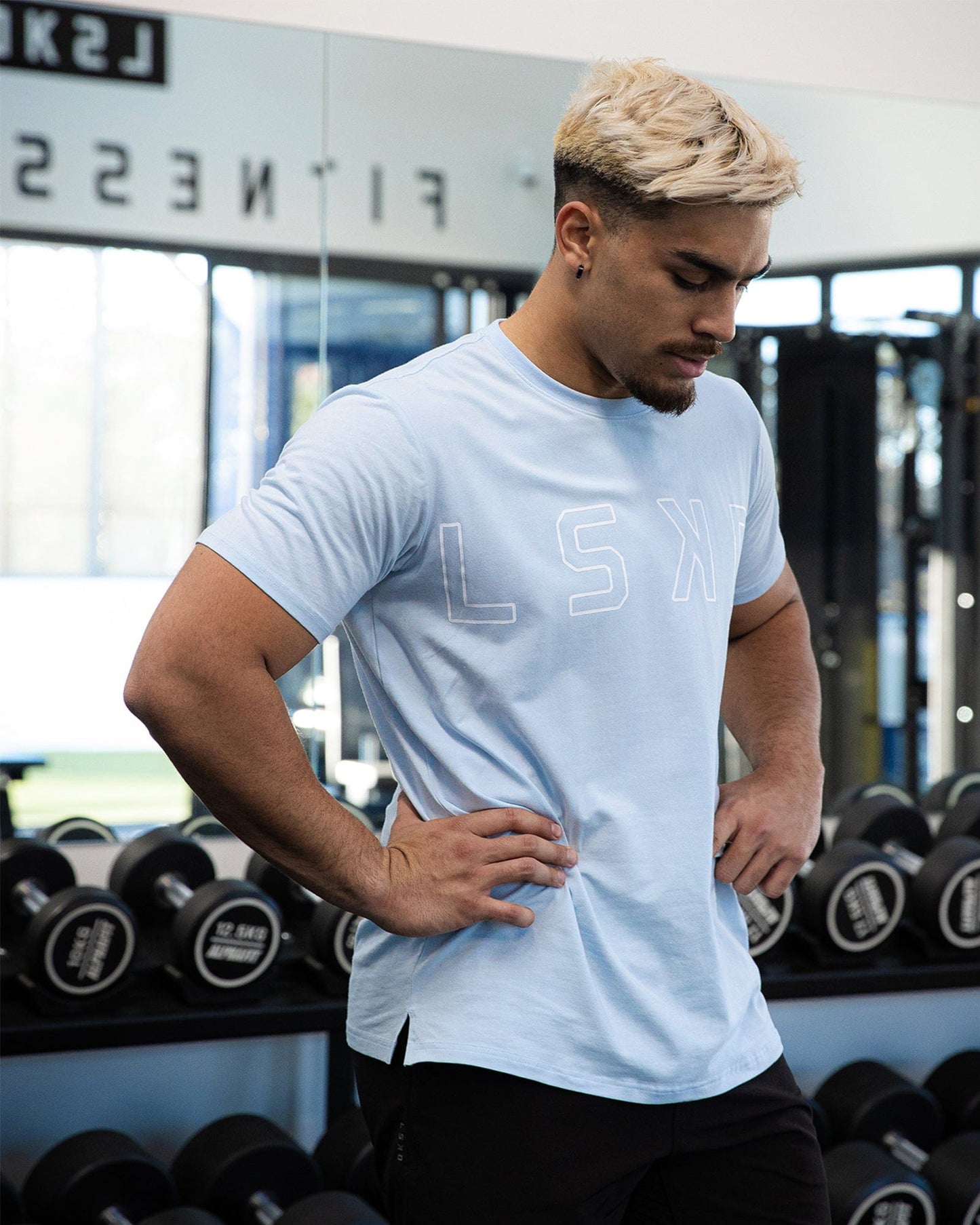 Model wearing Expand FLXCotton Tee - Sky Blue