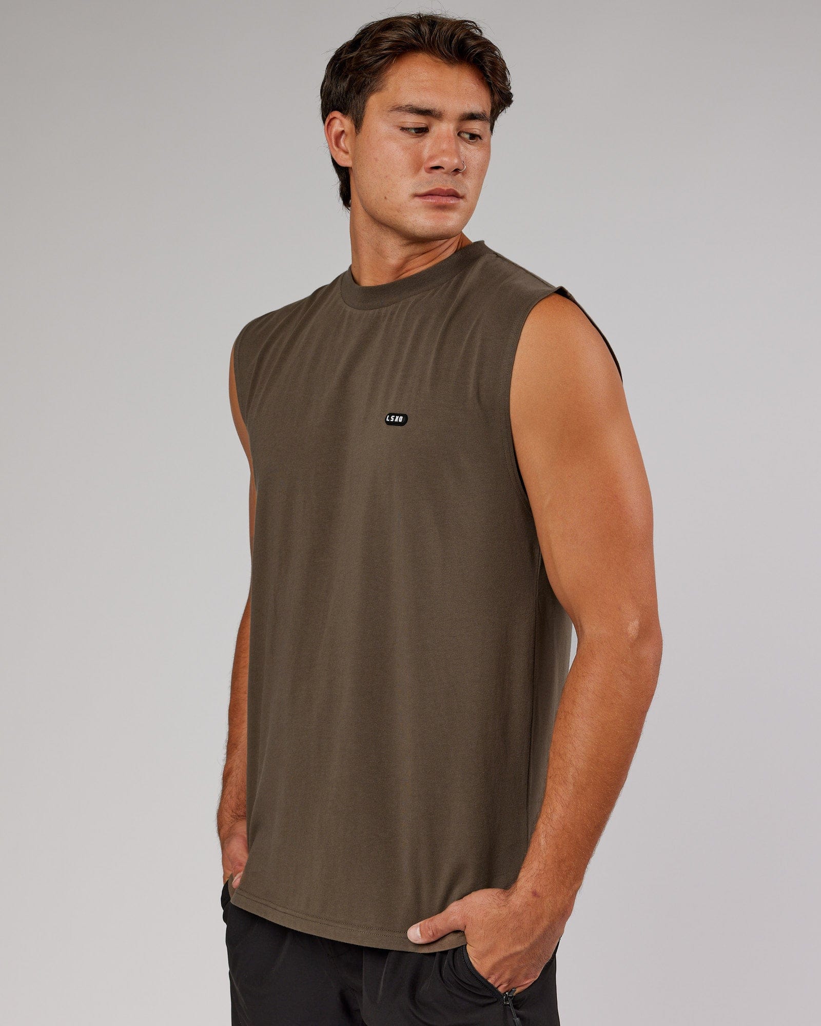 Model wearing Capsule FLXCotton Tank Oversize - Army Green