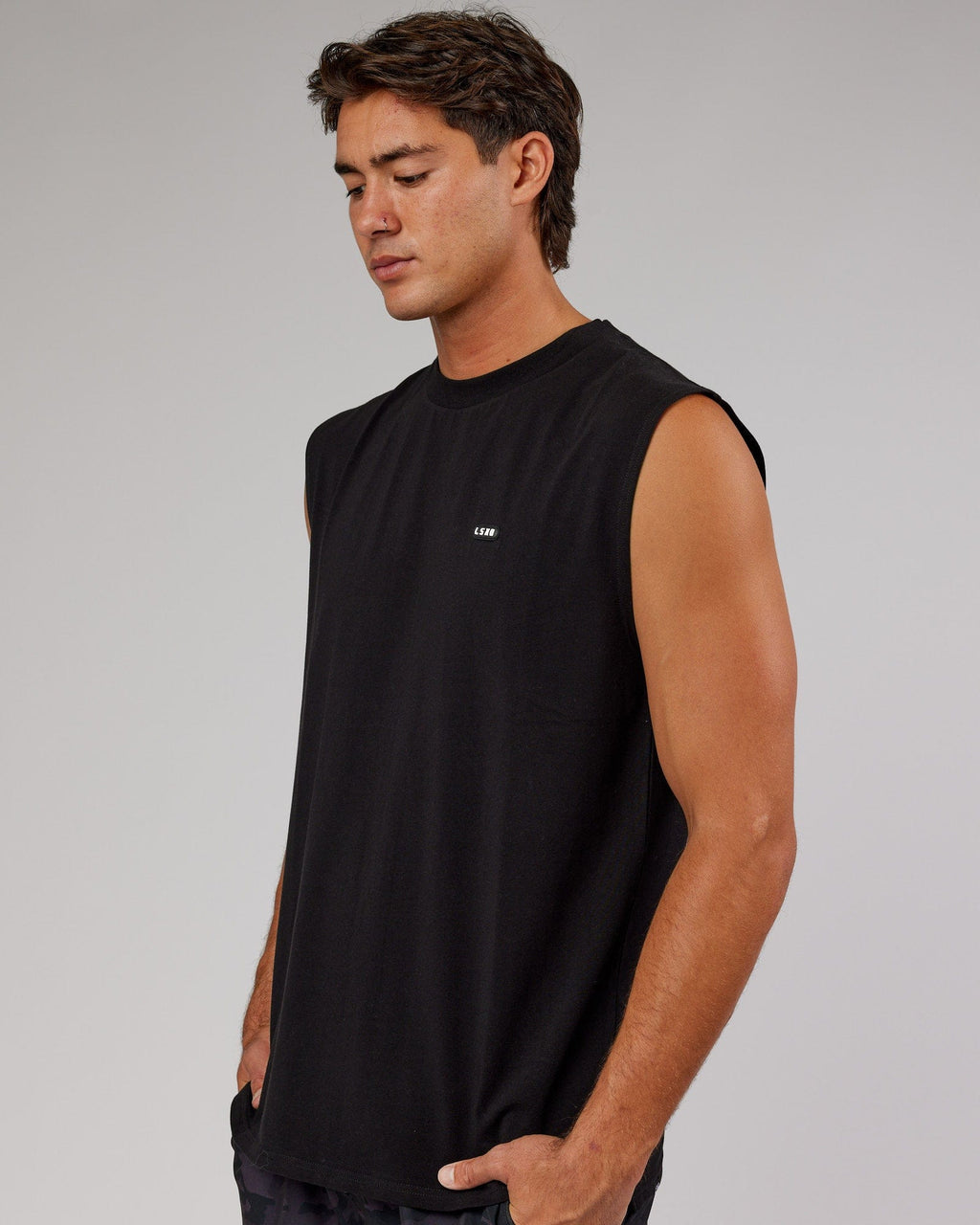 Model wearing Capsule FLXCotton Tank Oversize - Black