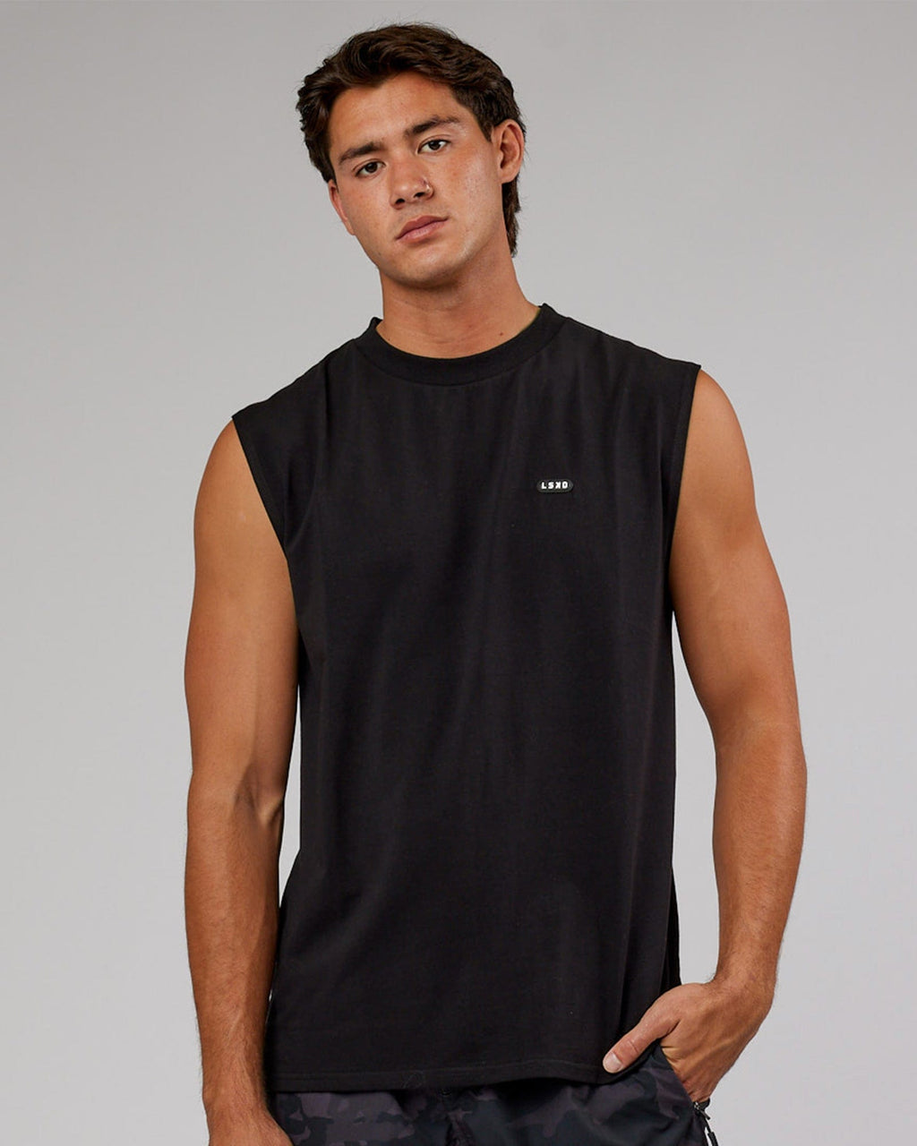 Model wearing Capsule FLXCotton Tank Oversize - Black