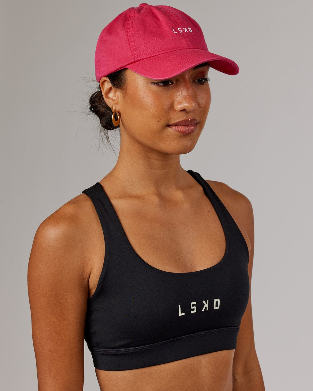 Model wearing Compact Cap - Pink-White