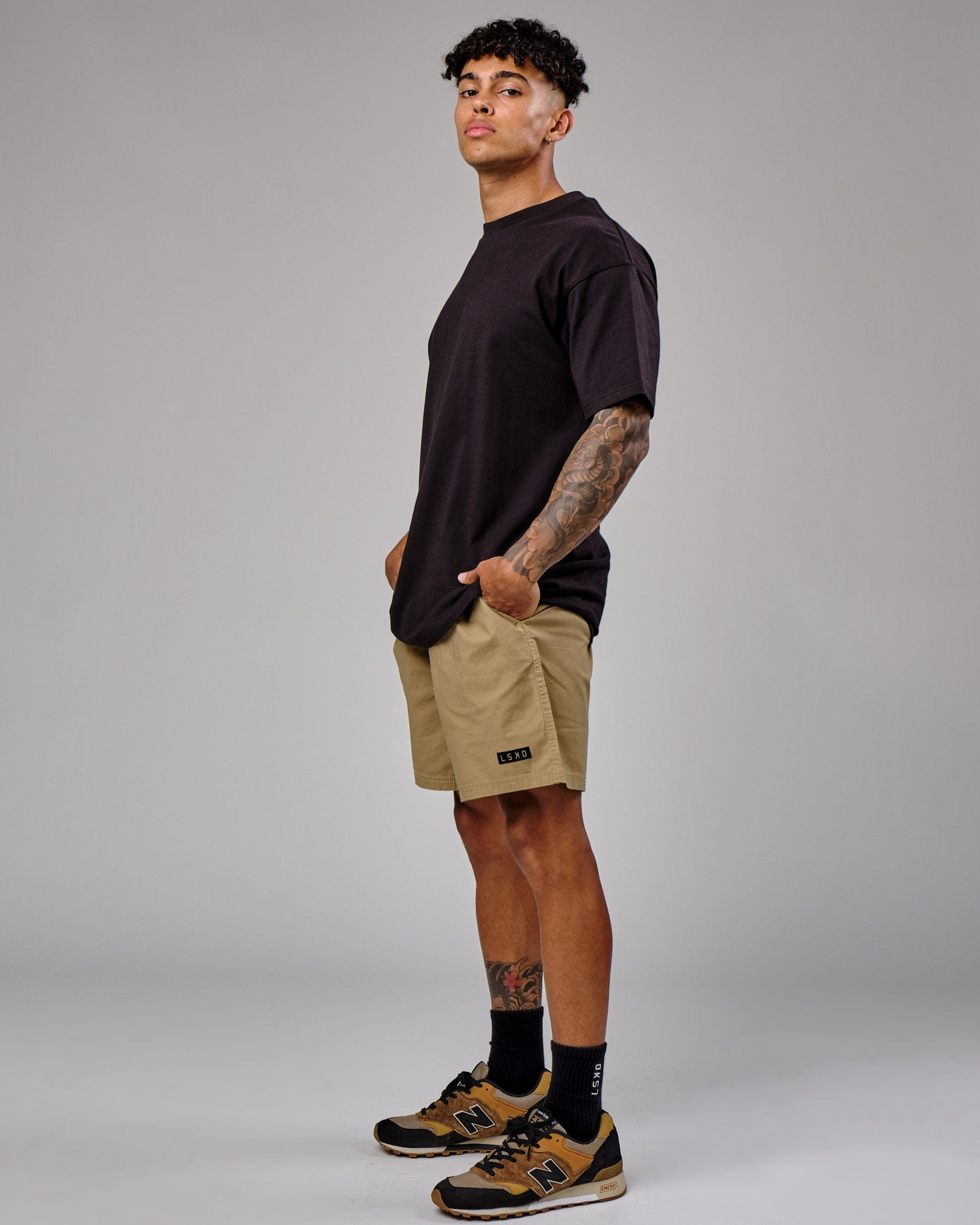 Model wearing Daily Short - Latte