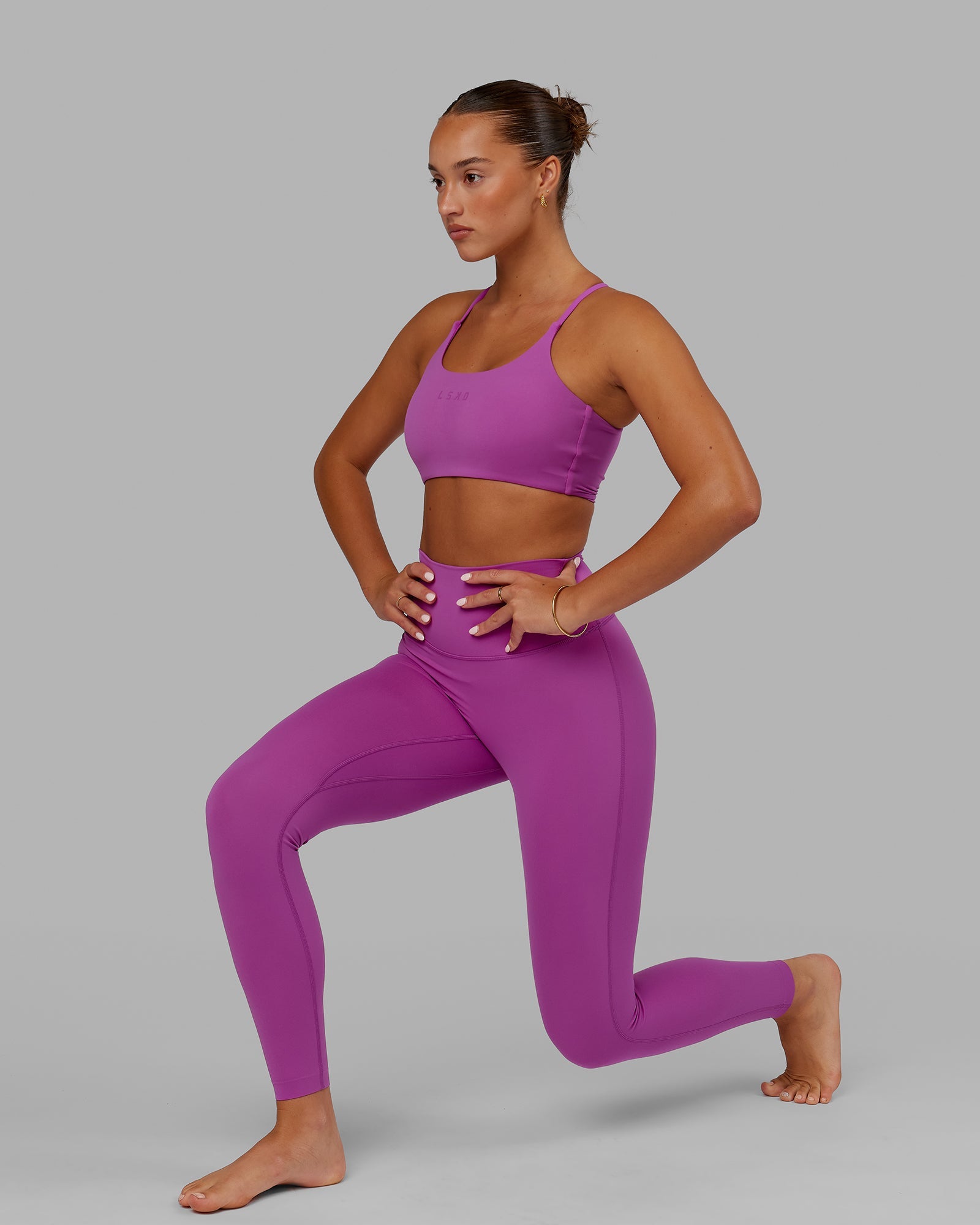 Model wearing Elixir Full Length Tight - Orchid