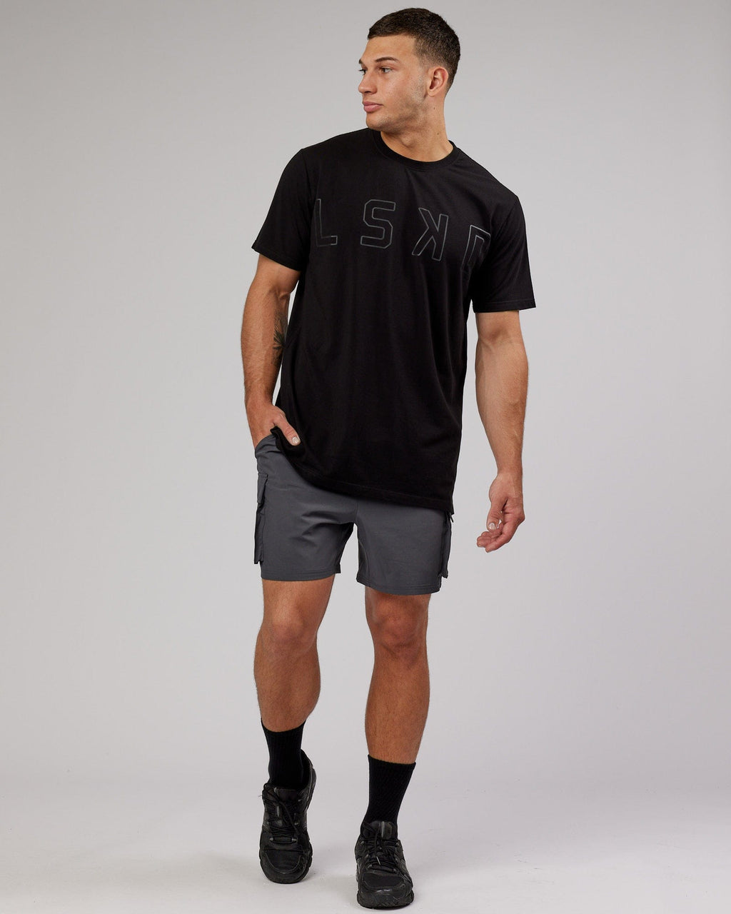 Model wearing Expand FLXCotton Tee - Black-Black