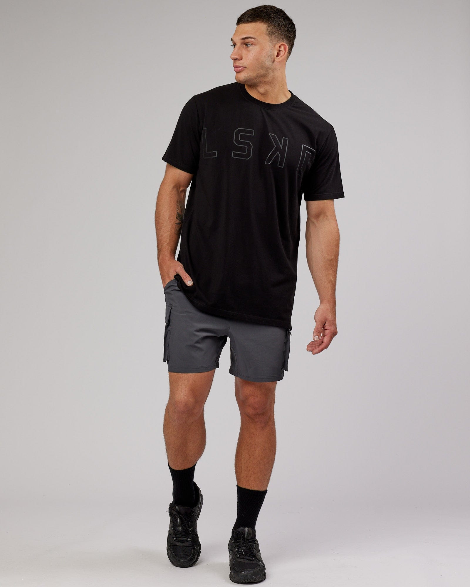 Model wearing Expand FLXCotton Tee - Black-Black