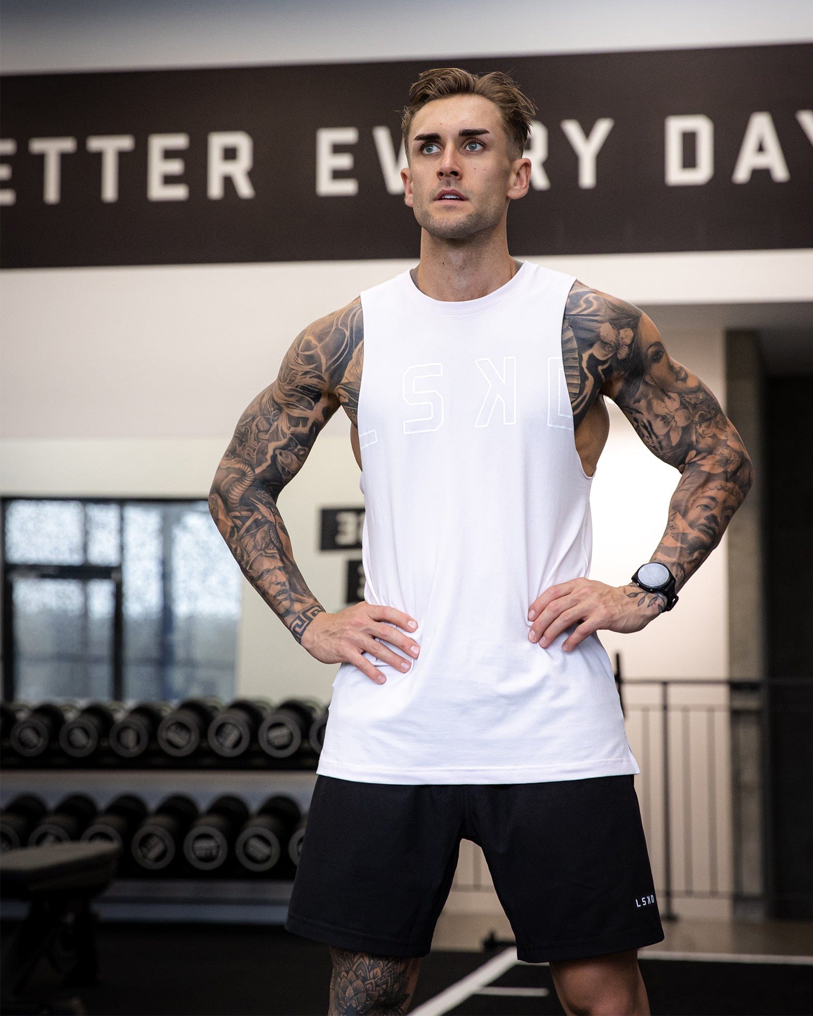 Model wearing Expand FLXCotton Training Fit Tank - Orchid Ice