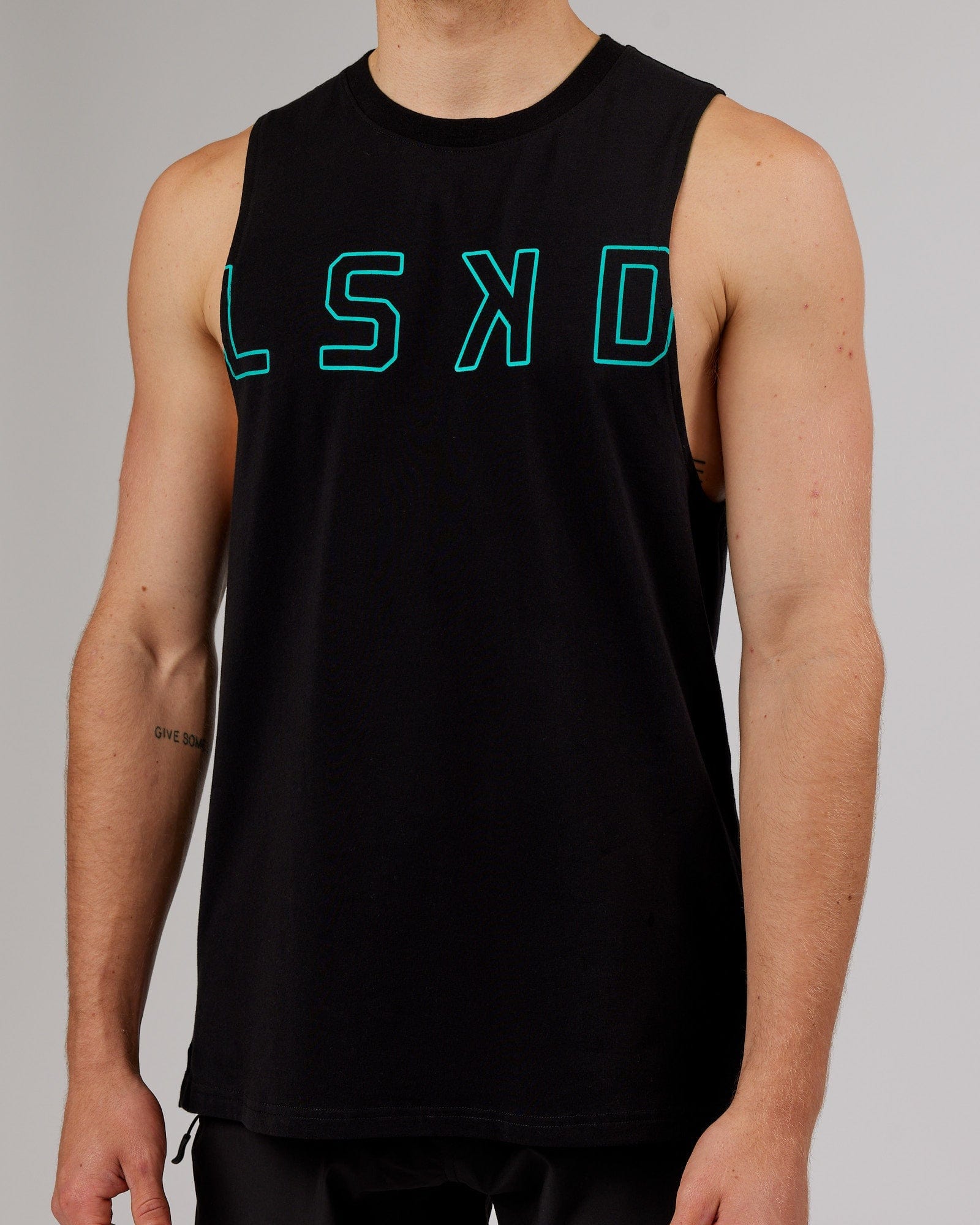 Model wearing Expand FLXCotton Training Fit Tank - Black-Hyper Teal