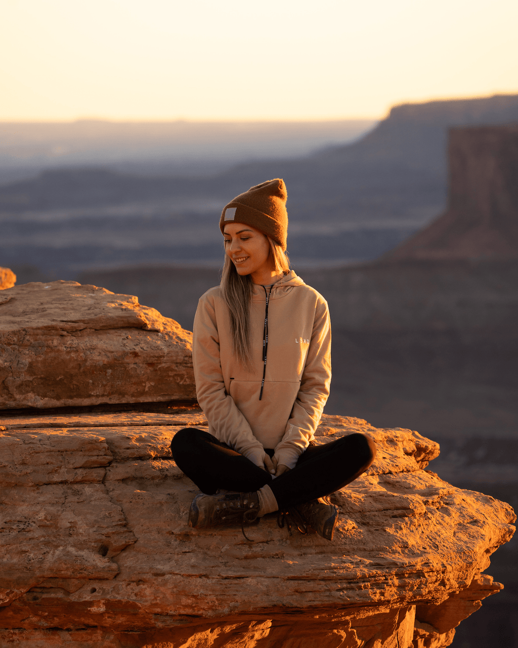 Model wearing Grind Hoodie - Almond