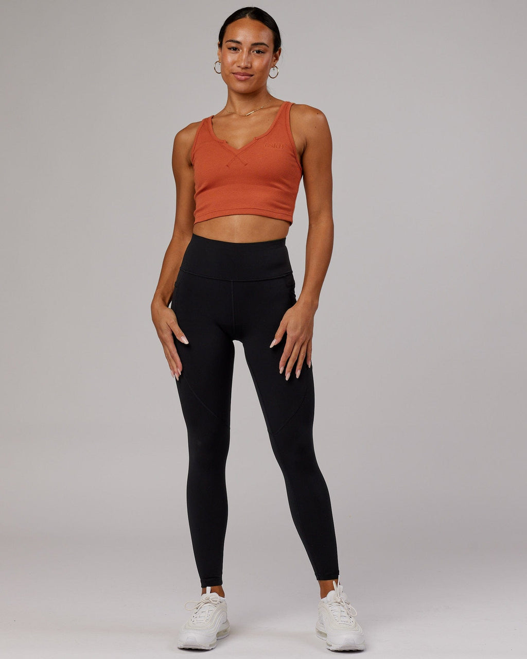 Model wearing Field Ribbed V-Neck Tank - Auburn