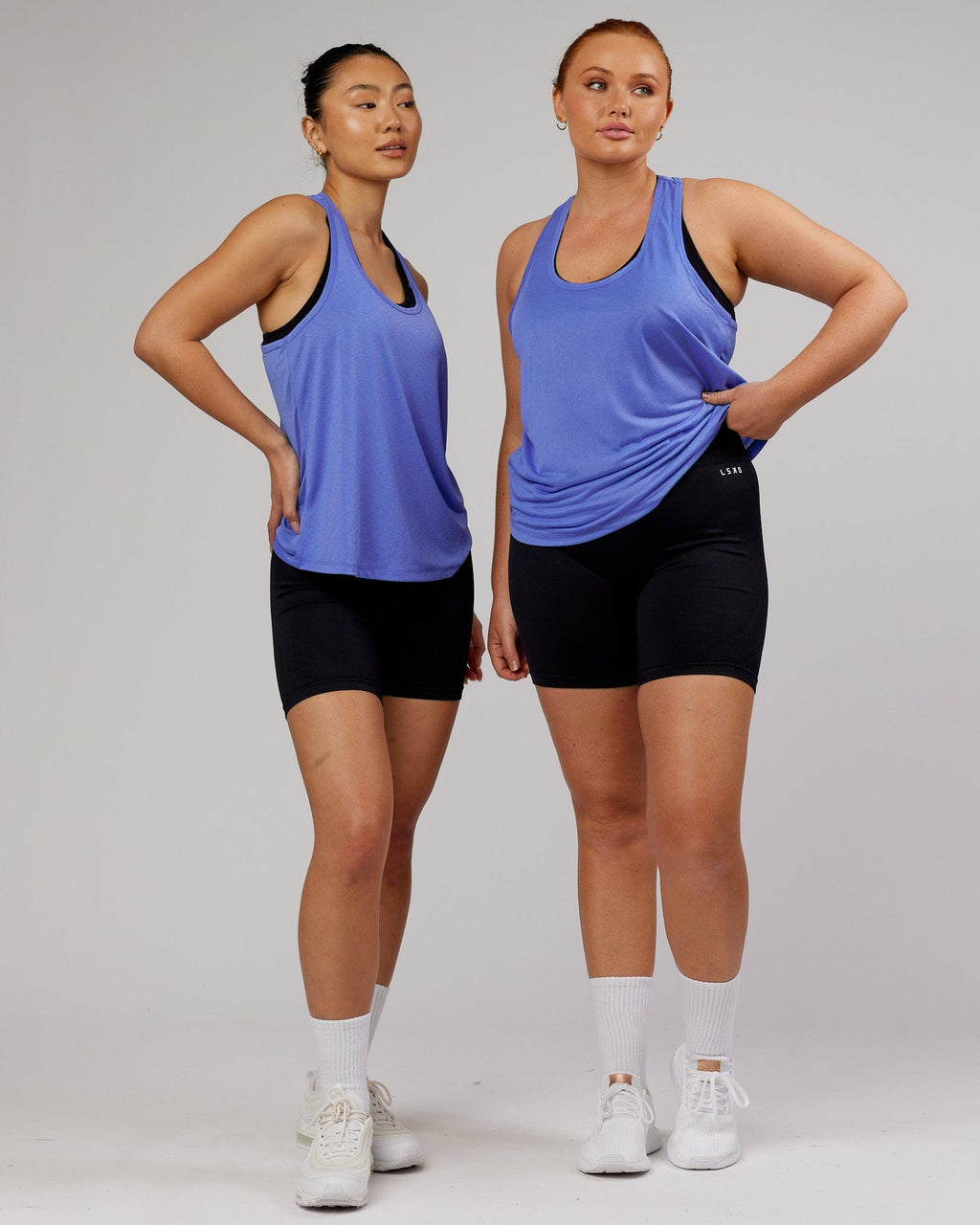 Model wearing Free Throw Tank - Cornflower Blue