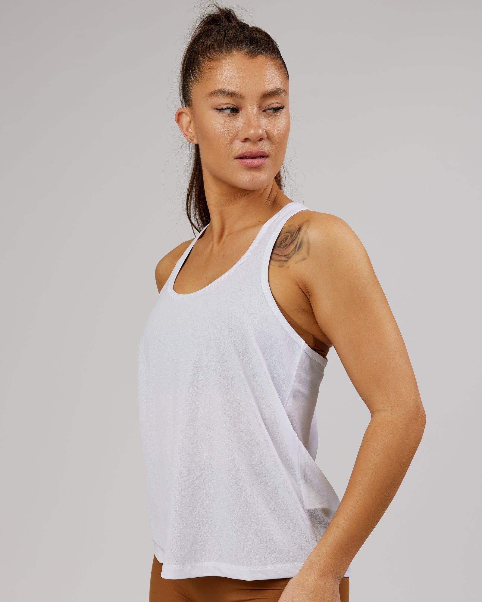 Model wearing Free Throw Tank - White