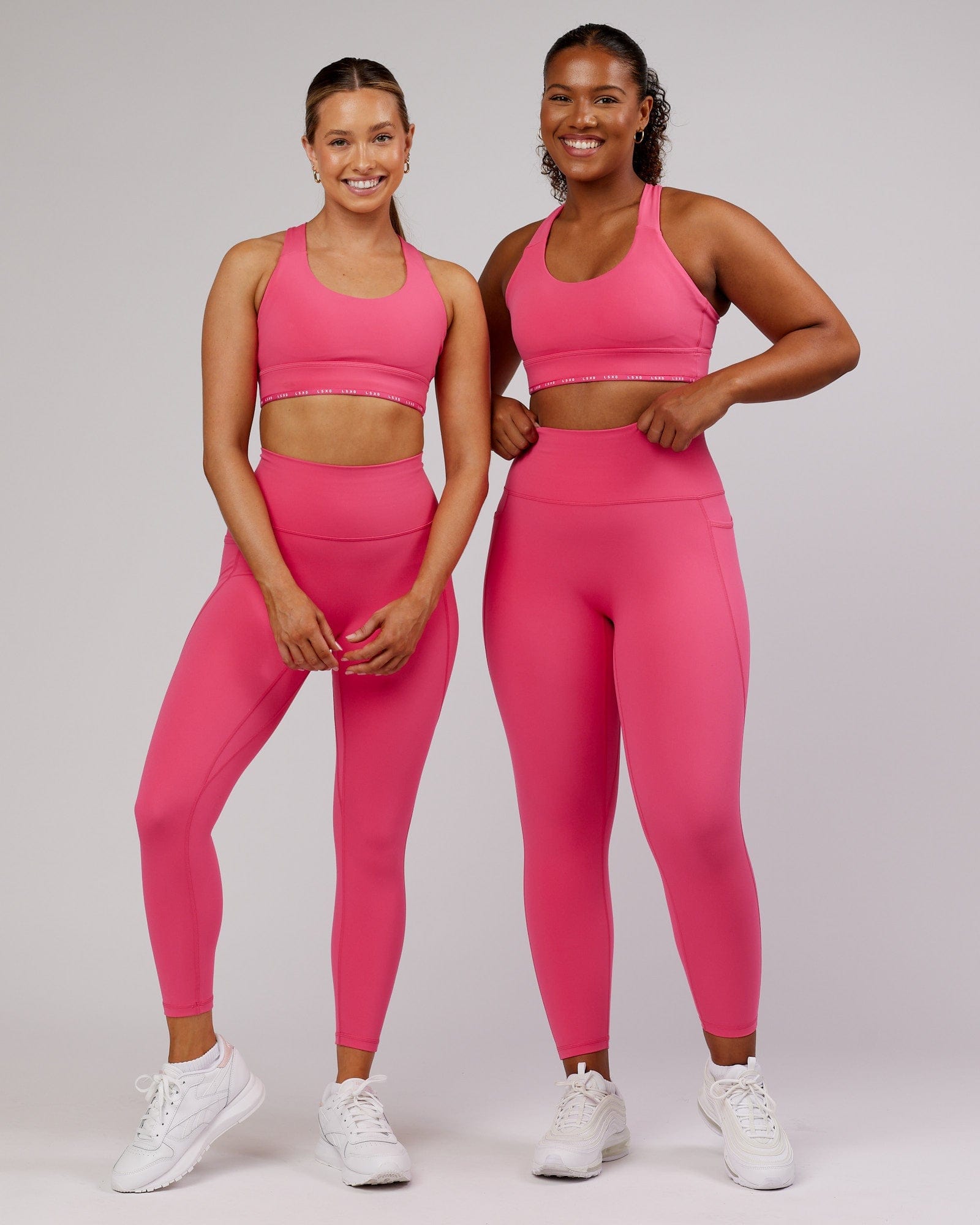 Model wearing Fusion 7/8 Length Tight - Flamingo