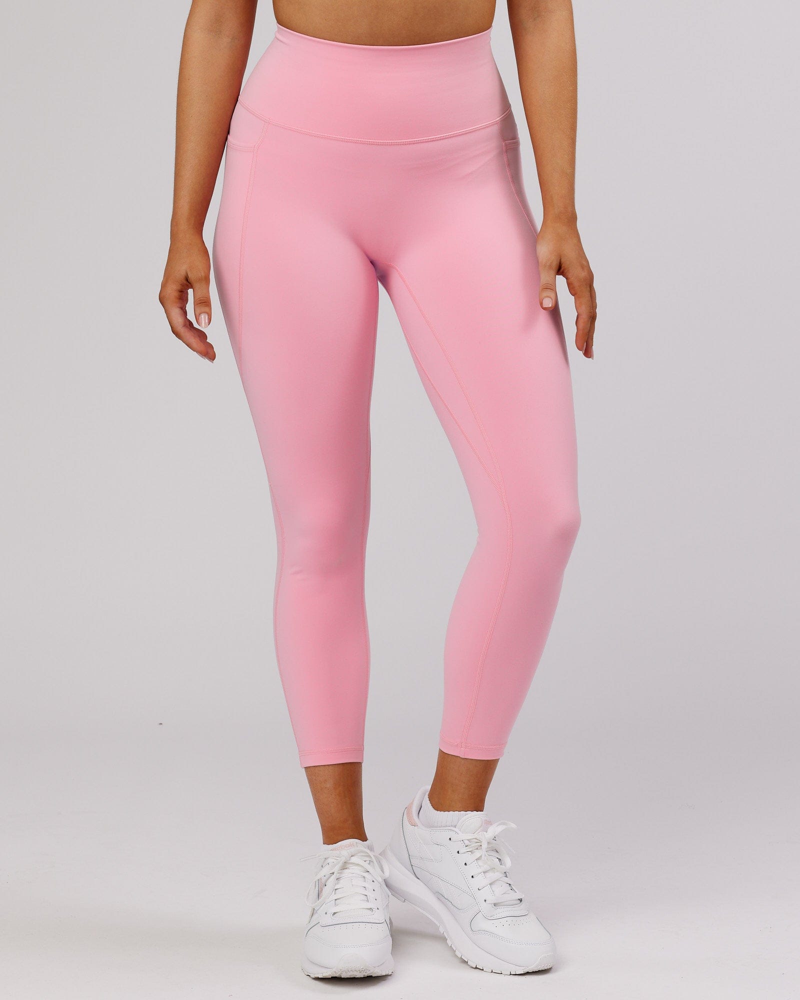 Model wearing Fusion 7/8 Length Tight - Pink Frosting