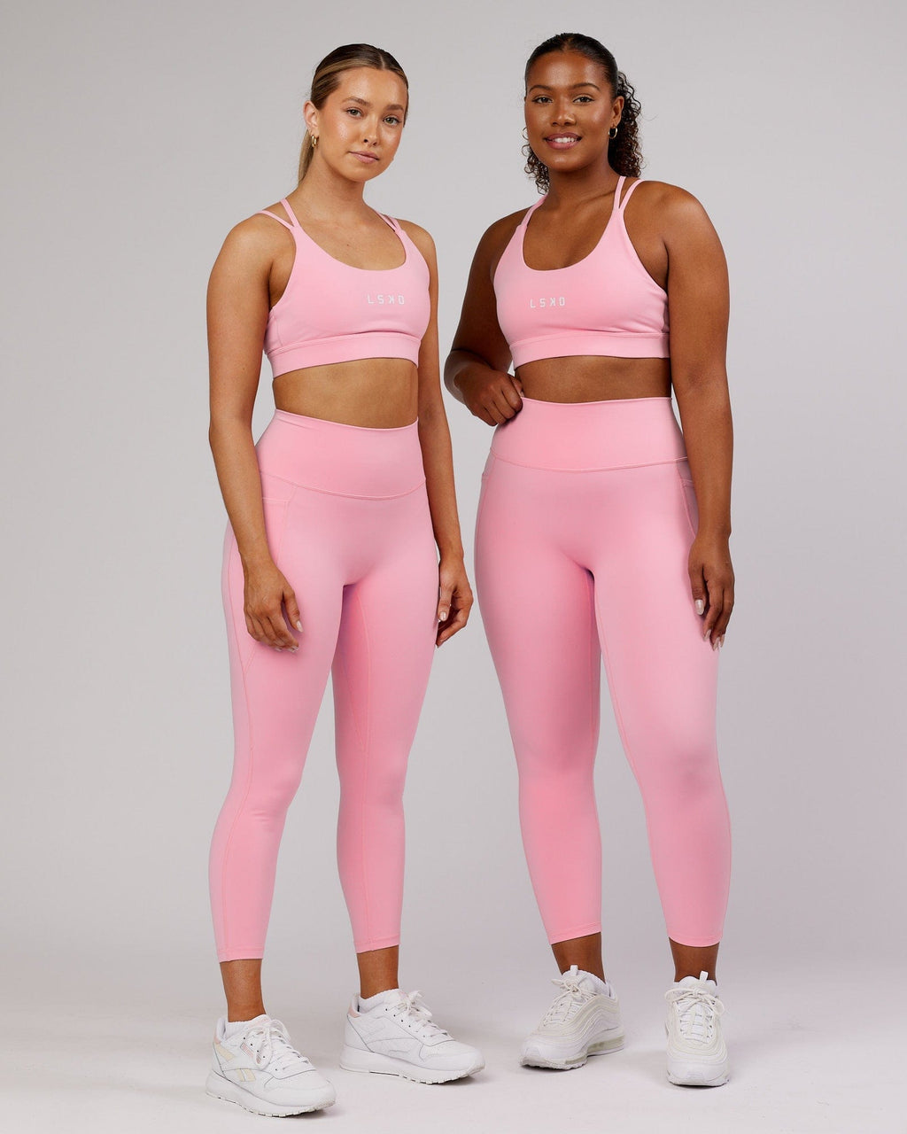 Model wearing Fusion 7/8 Length Tight - Pink Frosting