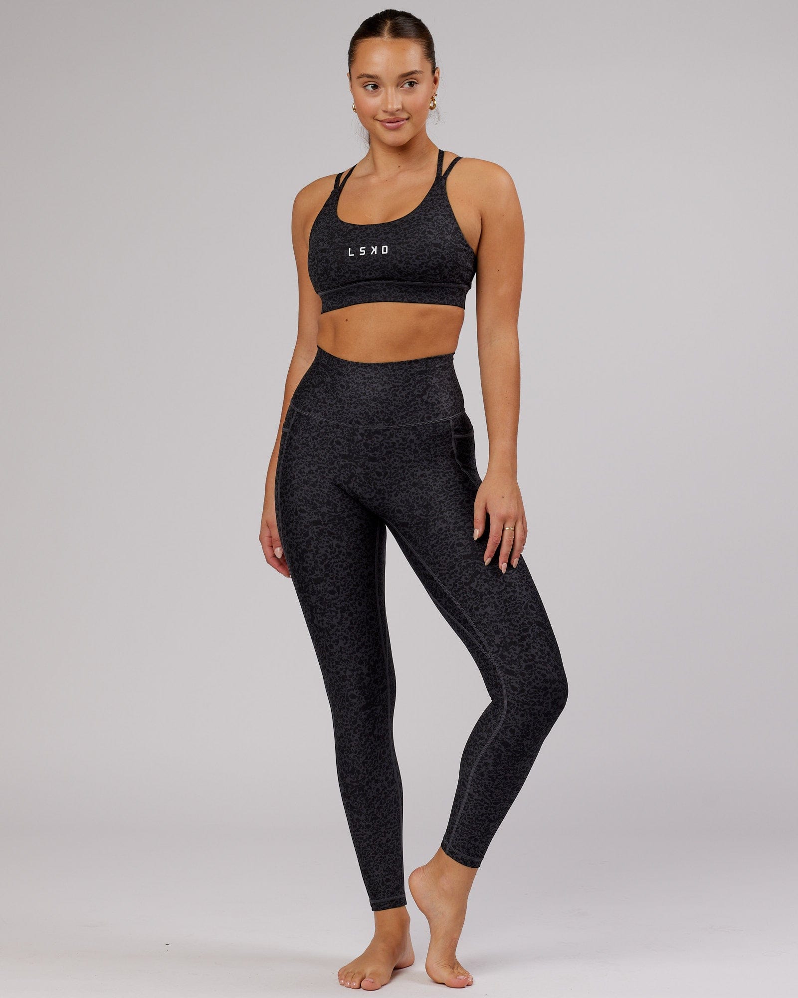 Model wearing Fusion Full Length Tight - Black Etching