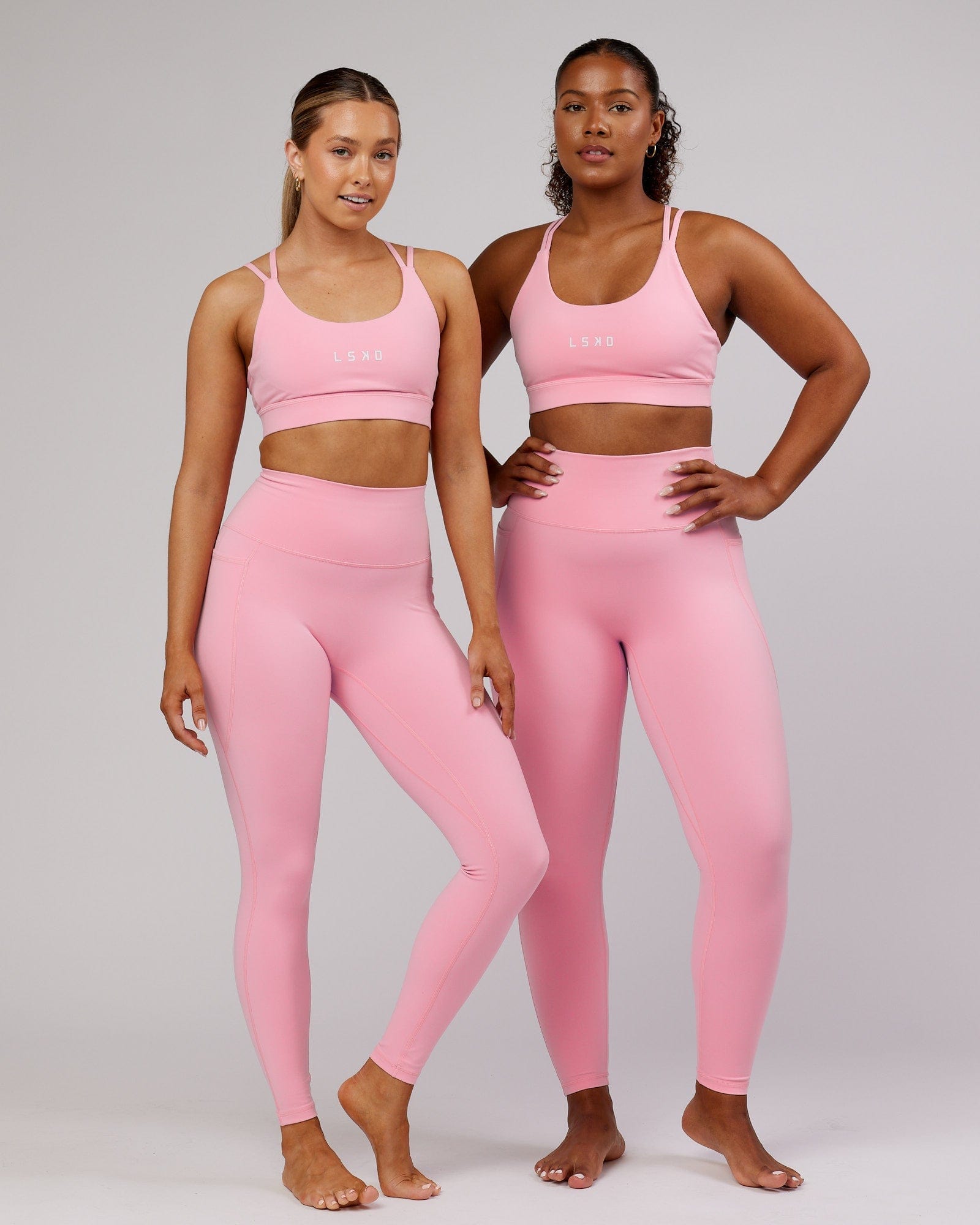 Model wearing Fusion Full Length Tight - Pink Frosting